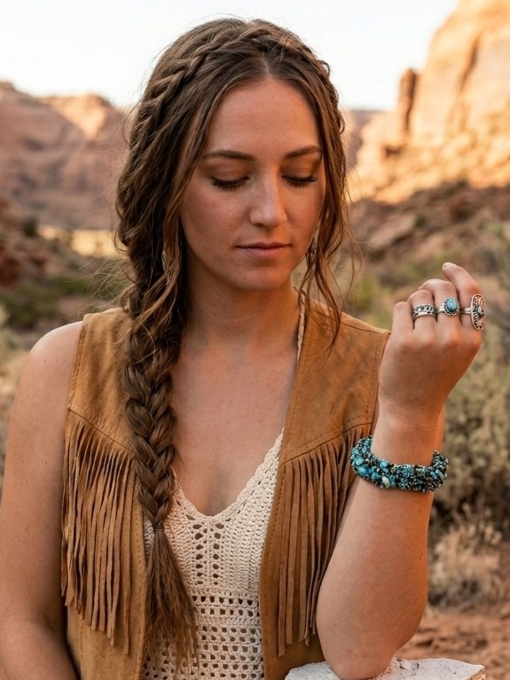 Turquoise Beaded Chip Bracelet With Magnetic Clasp
